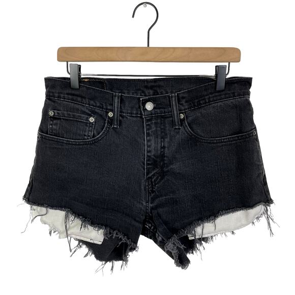 Levi's | 559 Black Denim Custom Cut Off Frayed High Rise Shortie Jean Shorts - Picture 1 of 8